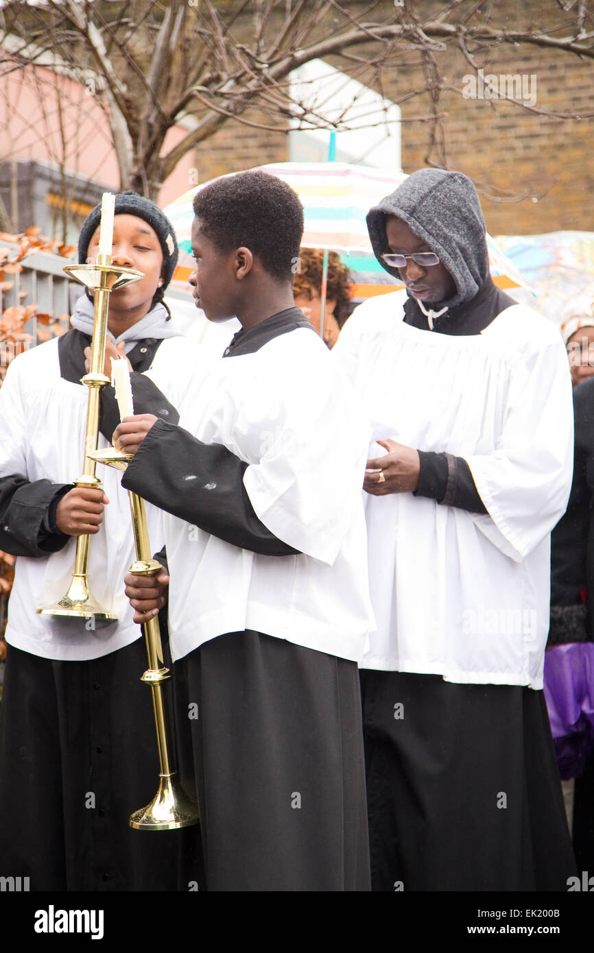 LONDON - MARCH 29TH: Unidentified people at a palm sunday procession on March the 29th, 2015, in London, England, UK. Palm sunda Stock Photo