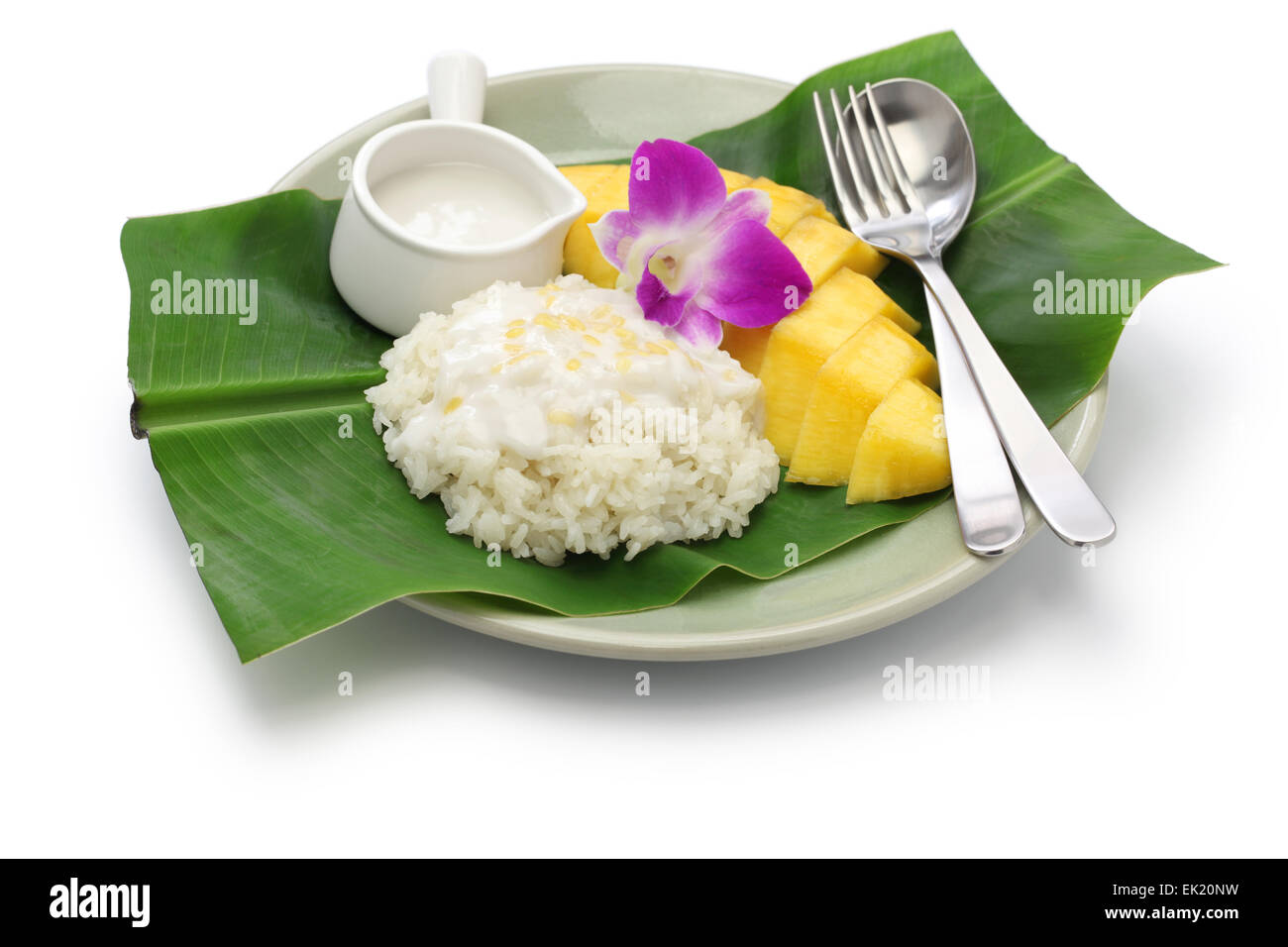 sticky rice with mango, khao niaow ma muang, thai sweet Stock Photo