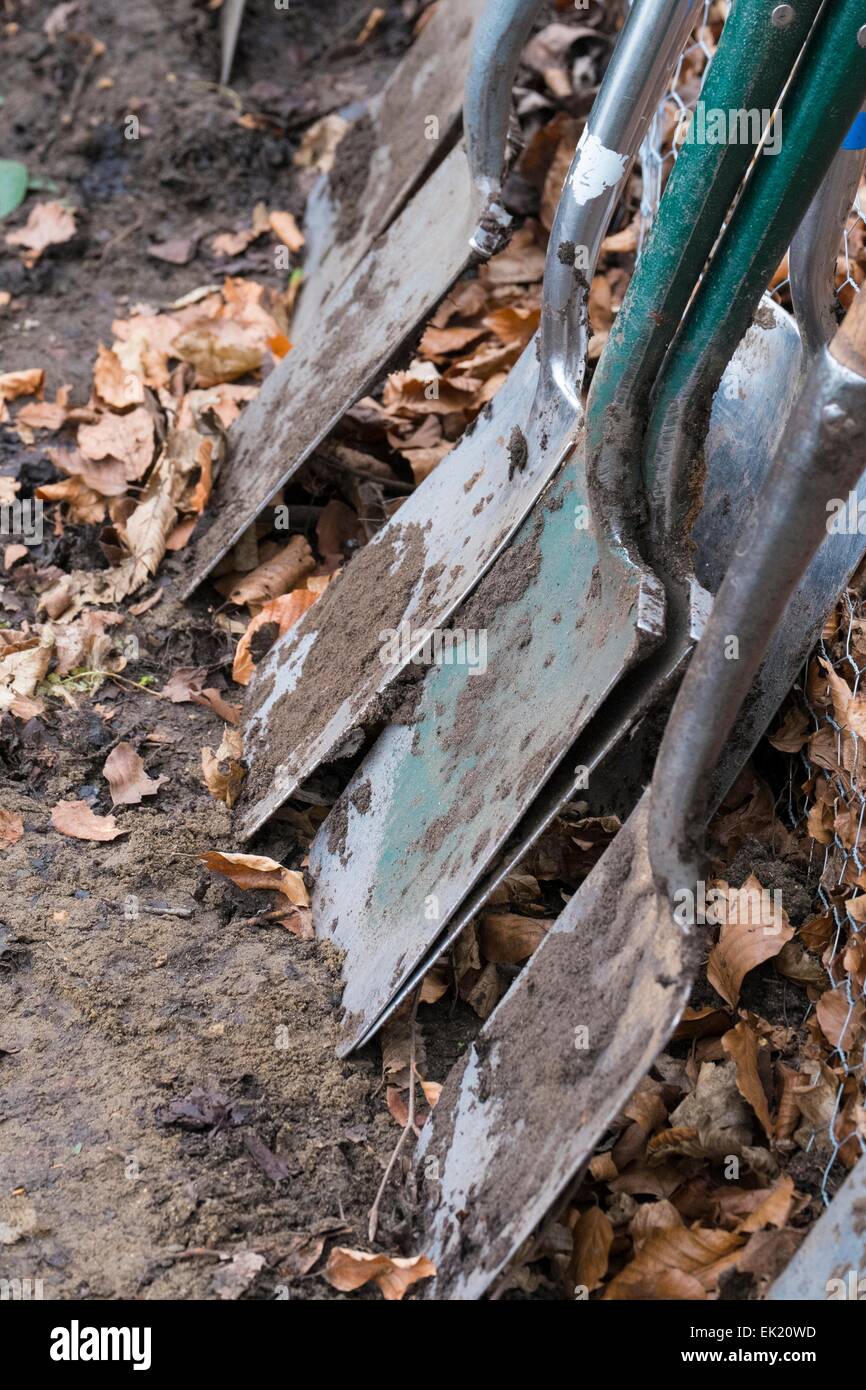 spades soil mud Stock Photo