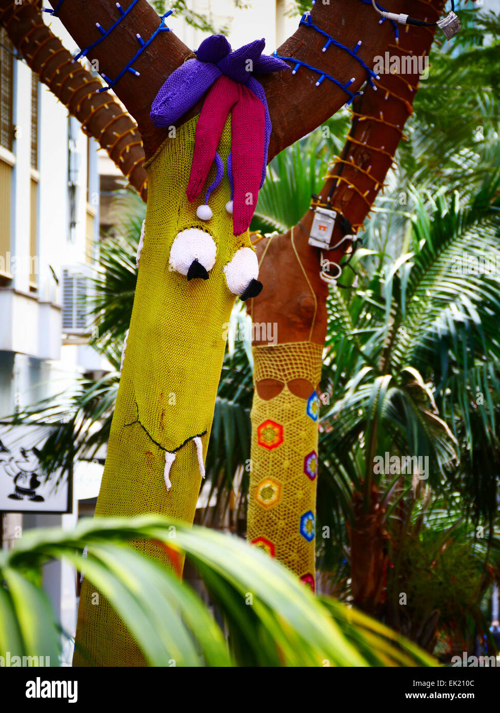 Downtown Urban Knitting Querilla Art Graffiti Knitting Santa Cruz Tenerife Canary islands Spain Stock Photo