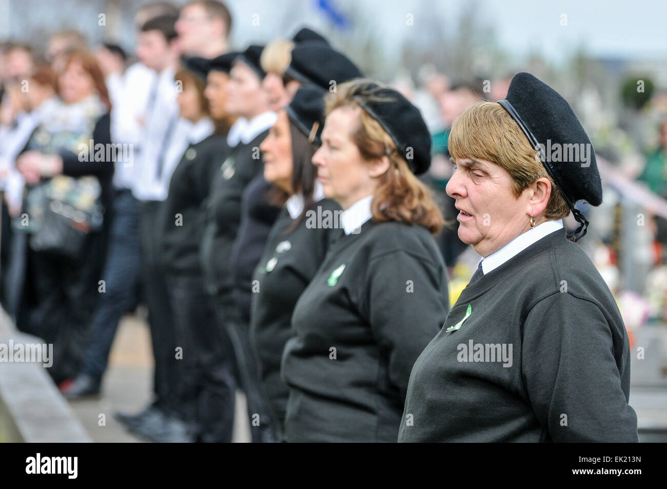 Belfast, Northern Ireland, UK. 5th April, 2015. Members of Oglaigh na hEireann watch as National Graves Association and Sinn Fein commemorate the 99th anniversary of the Irish Easter Rising, Belfast Credit:  Stephen Barnes/Alamy Live News Stock Photo