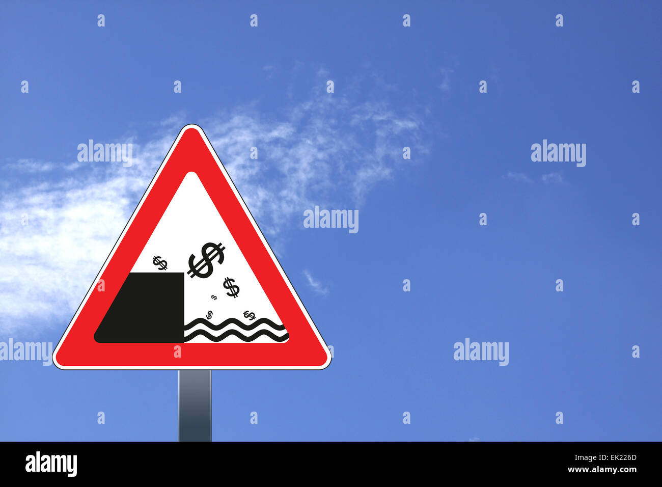 Illustration of road sign with American dollar currency decline concept Stock Photo