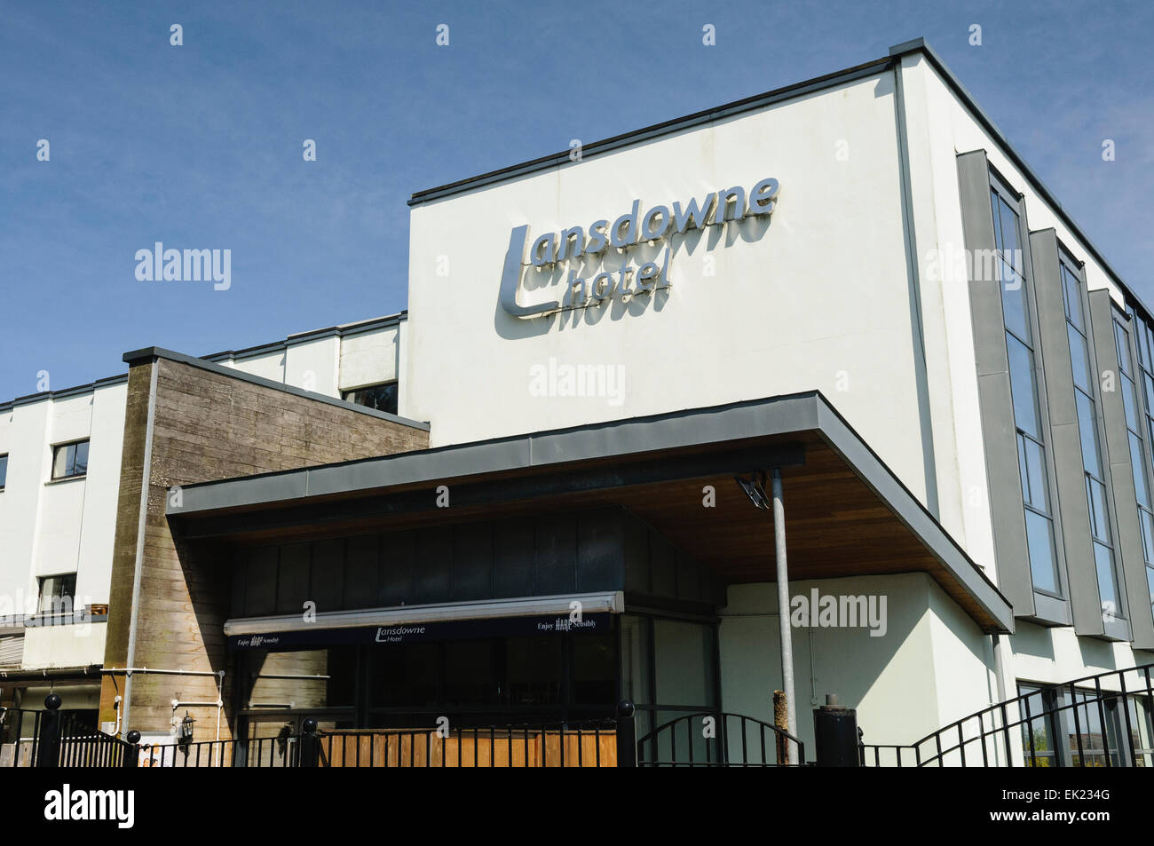 Lansdowne Hotel, Antrim Road, Belfast, with a notice on the gate saying