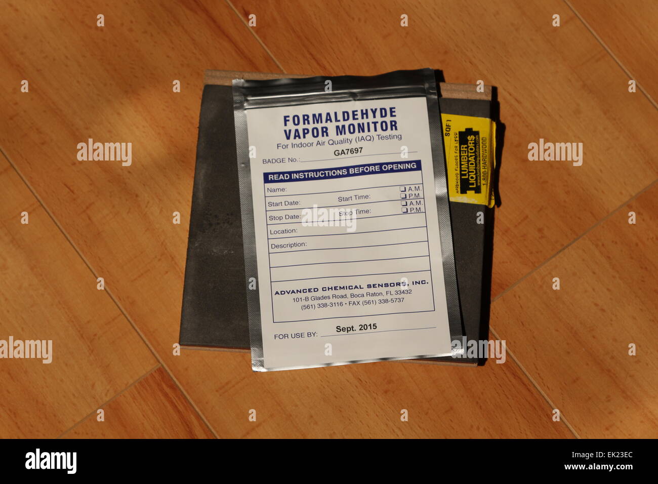 Islamorada, Florida - March 14, 2015:  A formaldehyde  test kit to test for alleged dangerously high levels of formaldehyde. Stock Photo