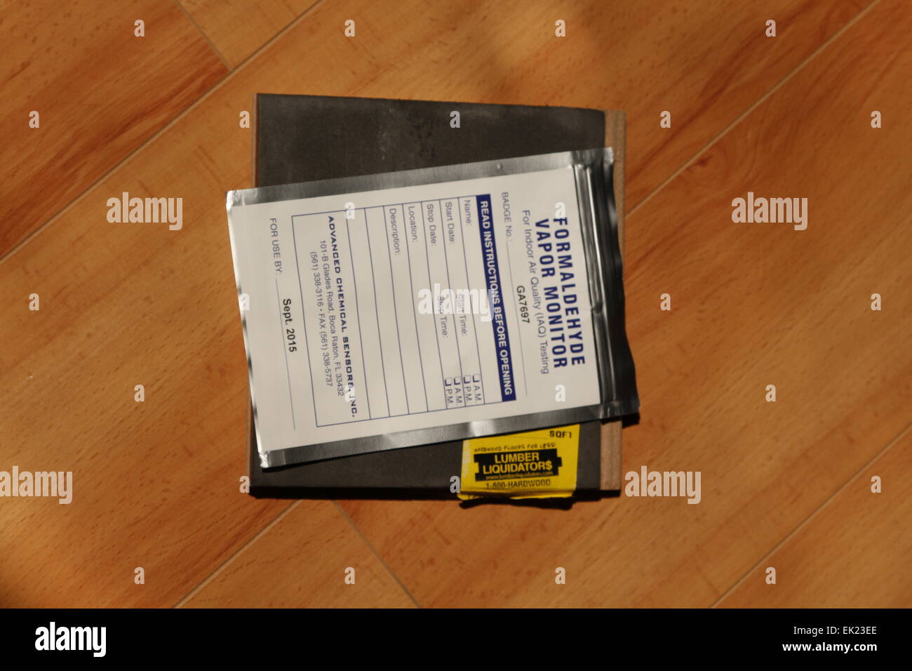 Islamorada, Florida - March 14, 2015:  A formaldehyde  test kit to test for alleged dangerously high levels of formaldehyde. Stock Photo
