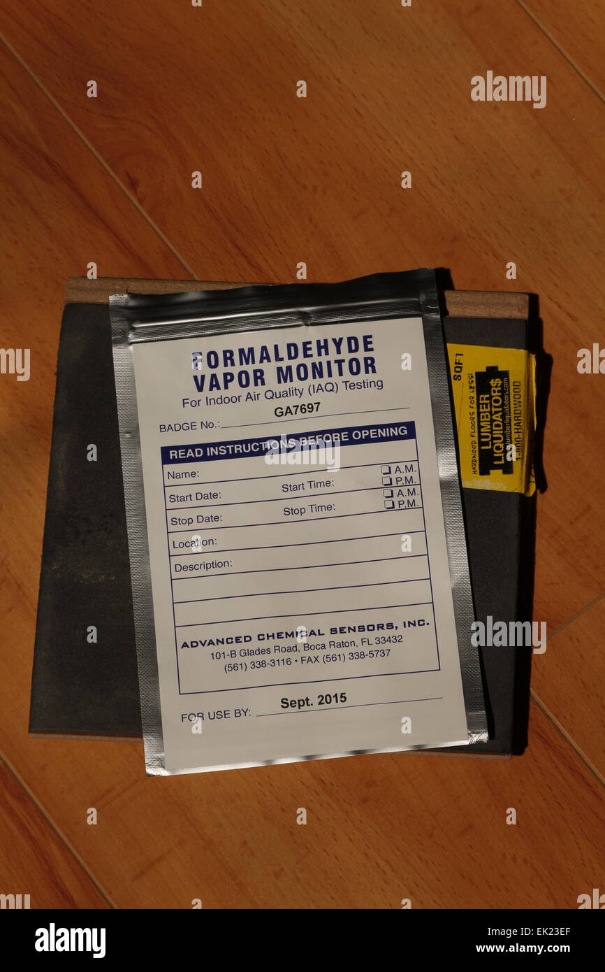Islamorada, Florida - March 14, 2015:  A formaldehyde  test kit to test for alleged dangerously high levels of formaldehyde. Stock Photo