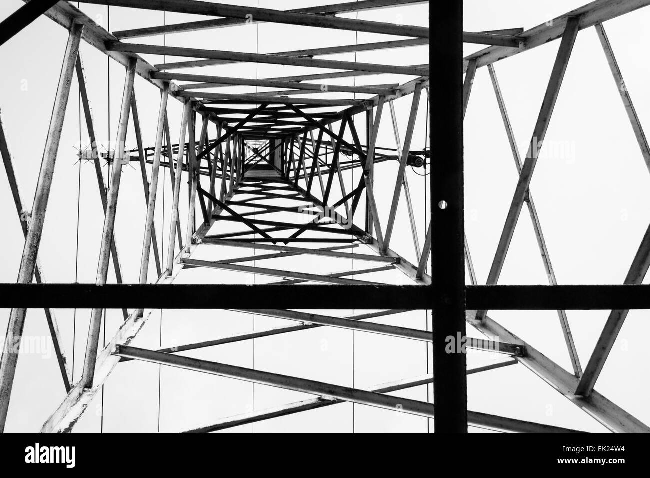 Photo of an electrical pillar taken from below. Composition based on rule of thirds. Stock Photo