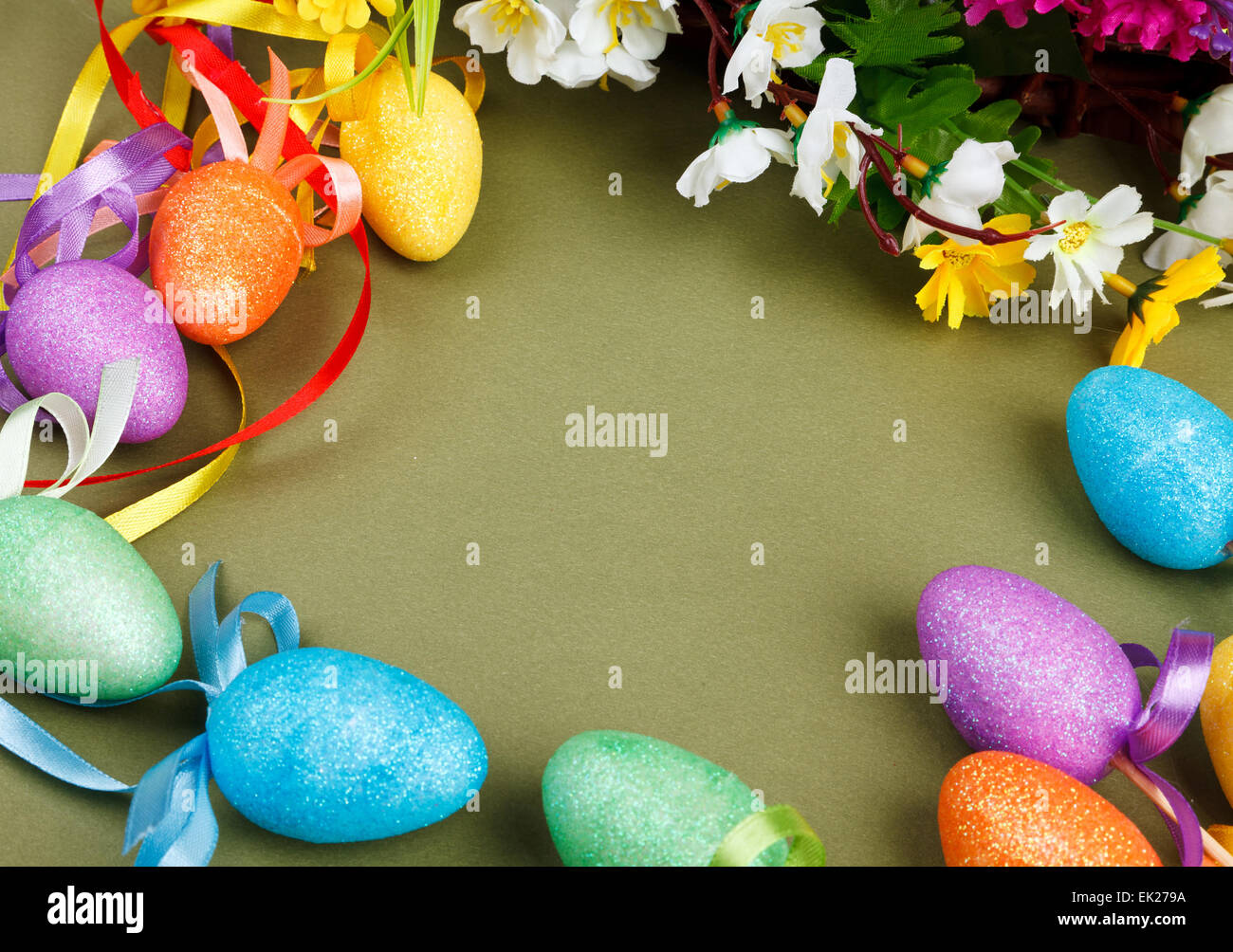 Easter composition with flowers and eggs Stock Photo - Alamy