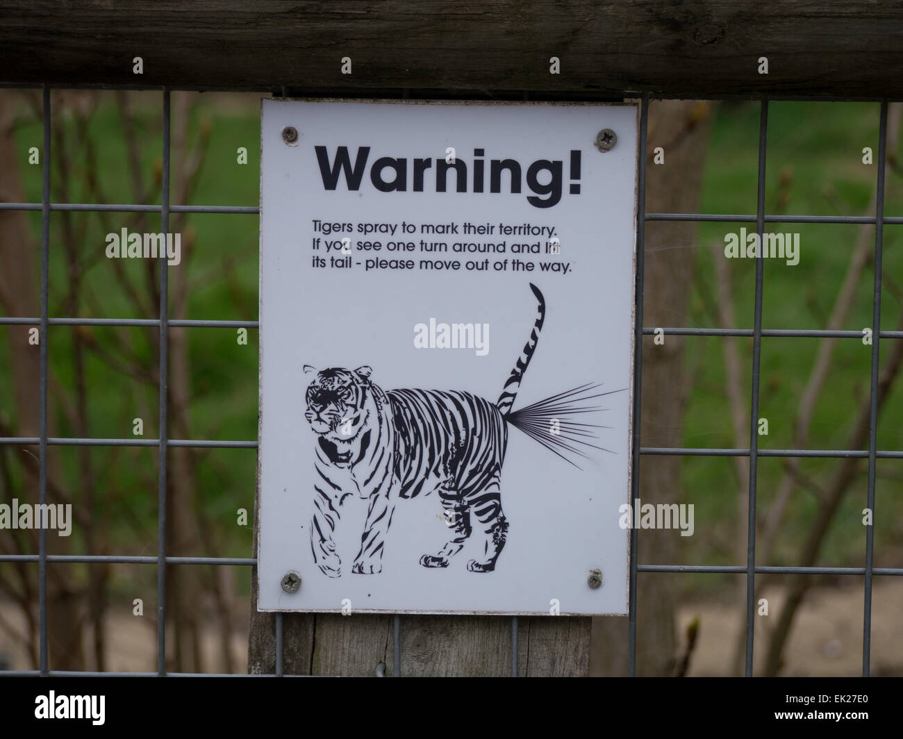 A sign at a zoo warning of Tigers spraying to mark their territory