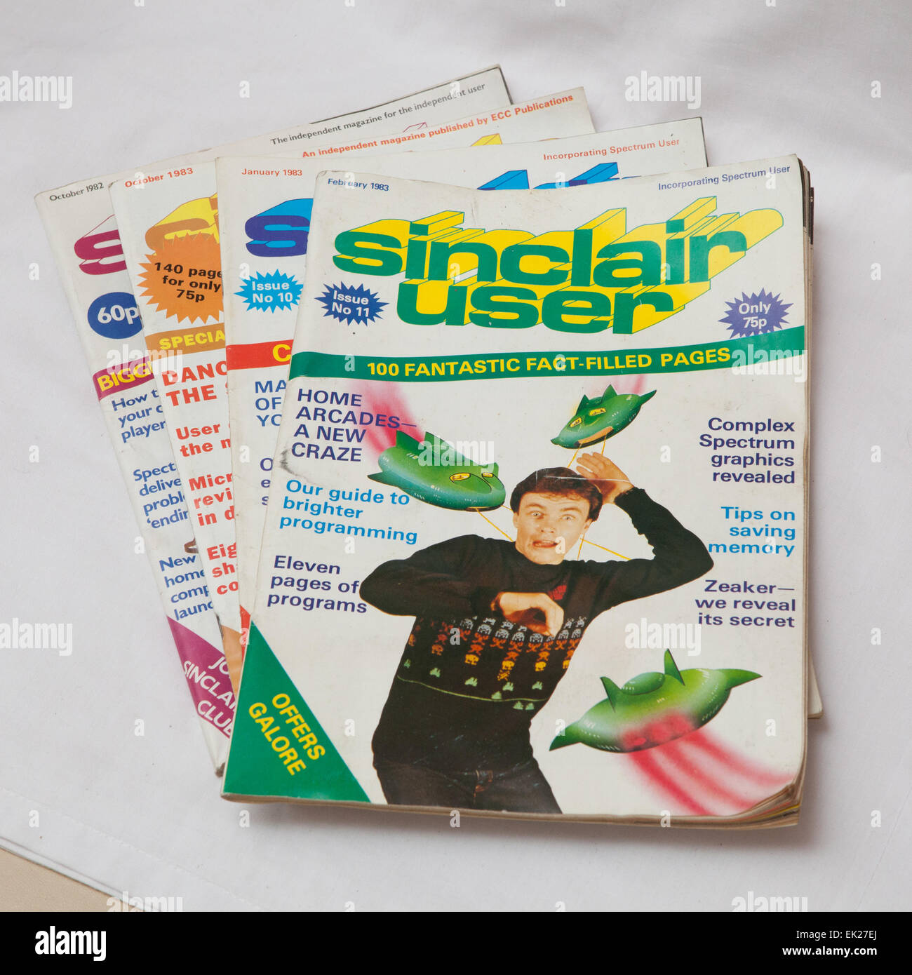 A pile of Sinclair User magazines, cover Issue 11. Stock Photo