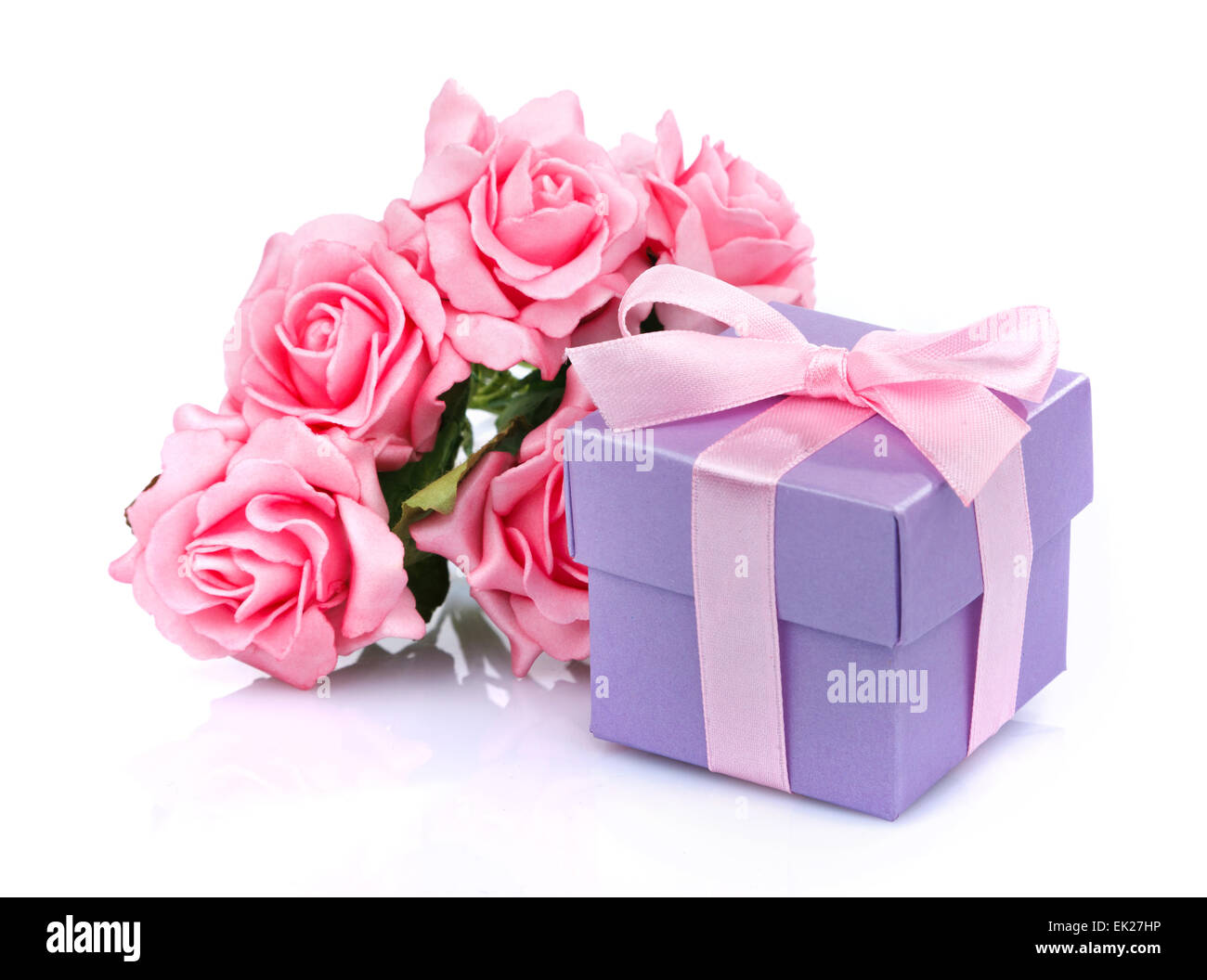 pink flowers and gift box Stock Photo Alamy