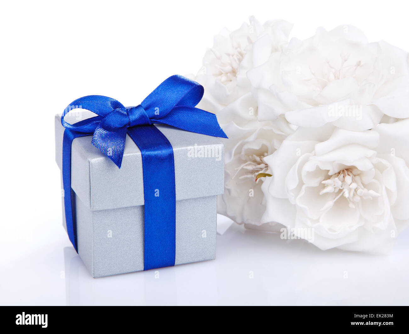 white flowers and gift box Stock Photo