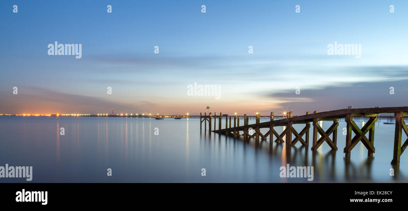 Jetty on the River Thames at Night Stock Photo