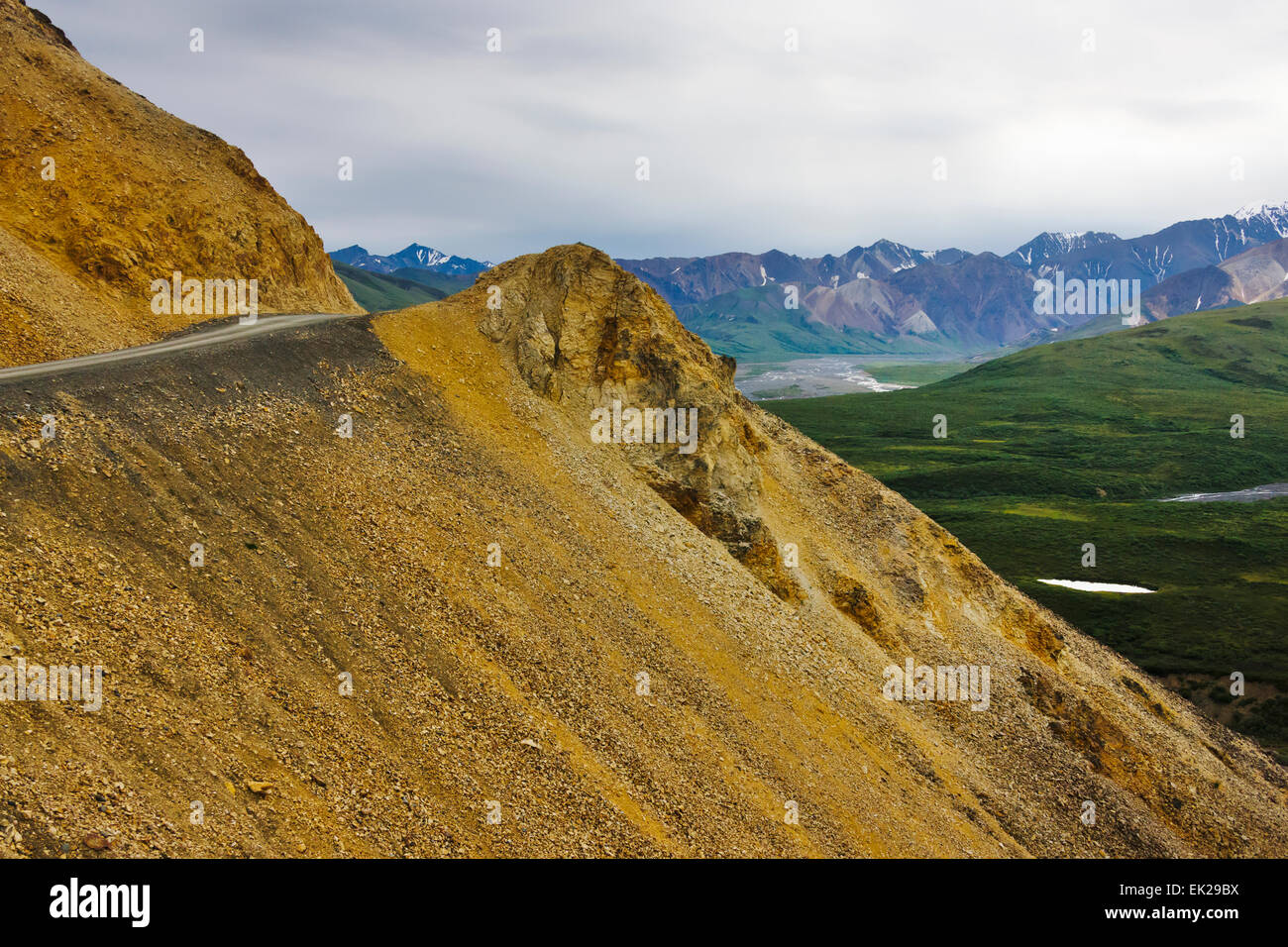 Road Built On Steep Mountain Slope Denali National Park Alaska Usa Stock Photo Alamy