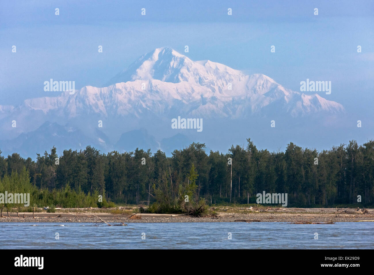 Mount McKinley with river, Alaska, USA Stock Photo