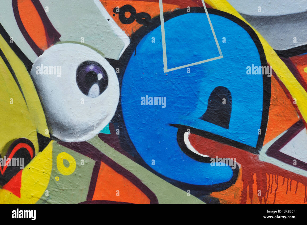 Abstract Eyeball And Blue Open Mouth Creature In Wall Graffiti Stock Photo Alamy