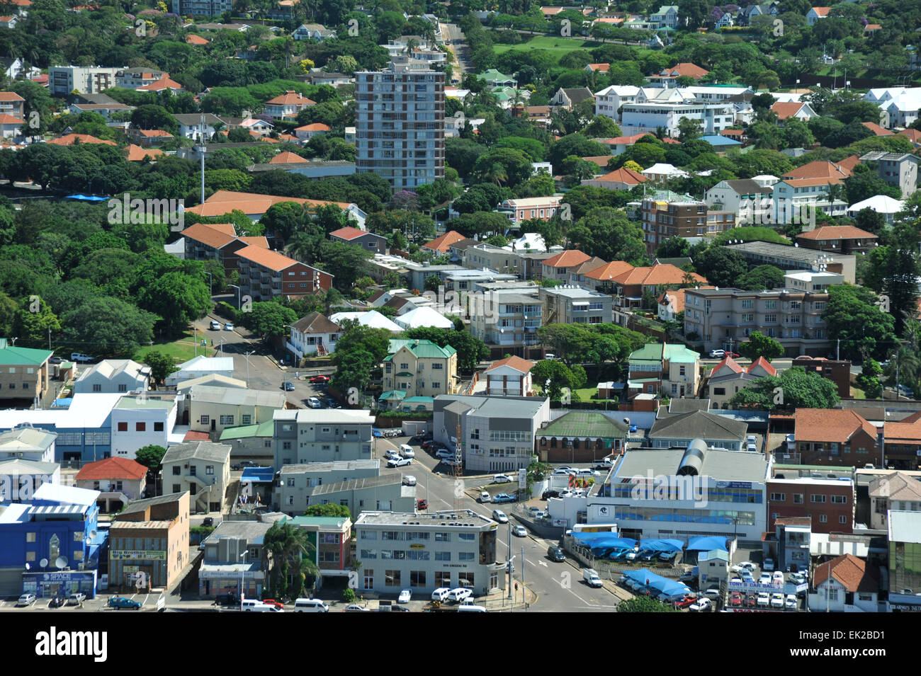 Aerial view of houses apartments and business premises in Windermere suburb of Durban South Africa Stock Photo