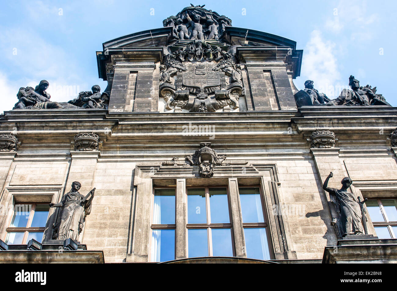 Blackened top section on the Ständehaus - Dresden Court of Appeal in Germany on Schlossplatz. Stock Photo