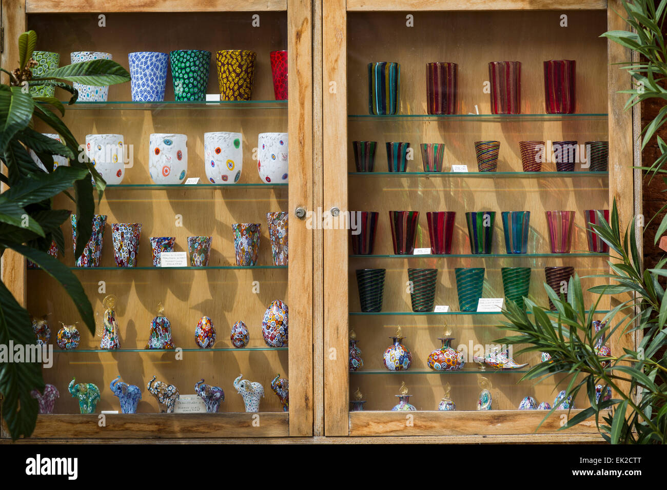 Venetian Glassware in Showcase, Venice, Italy Stock Photo