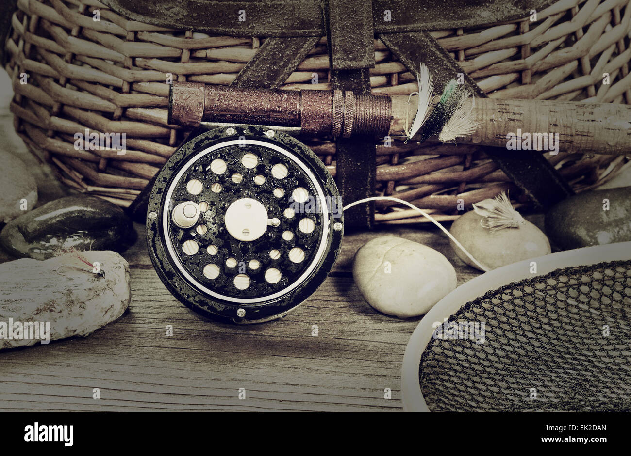 Antique fly reel and rod on white background Stock Photo by ©tab62
