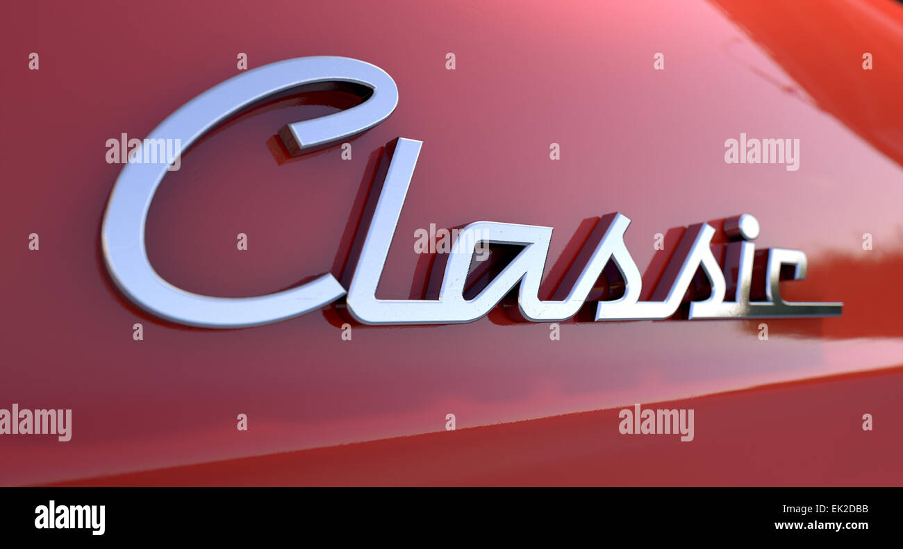 A Closeup View Of The Word Classic Writting As A Chrome Emblem In A a-closeup-view-of-the-word-classic-writting-as-a-chrome-emblem-in-a