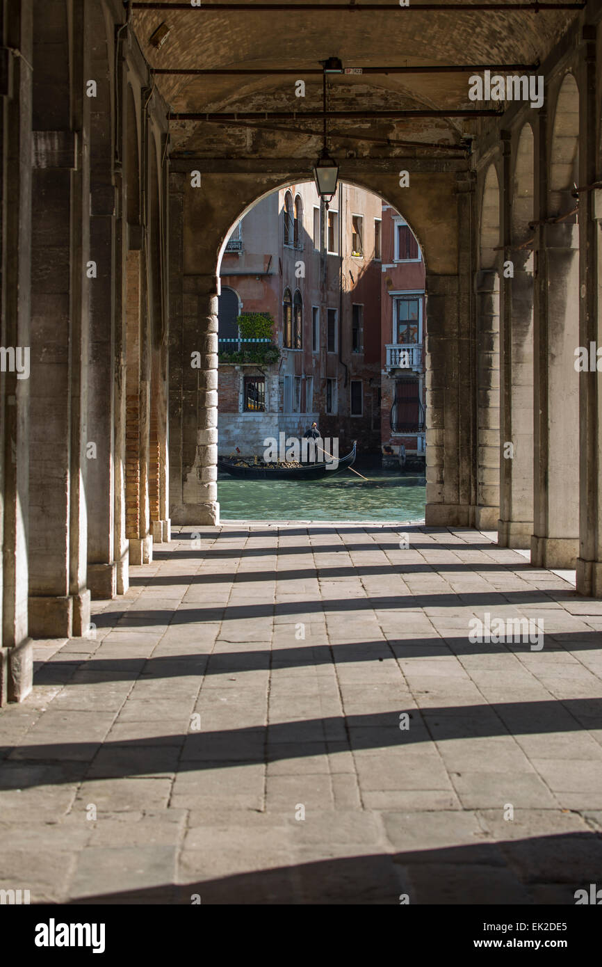 Portico Leading to Grand Canal, Rialto, Venice, Italy Stock Photo