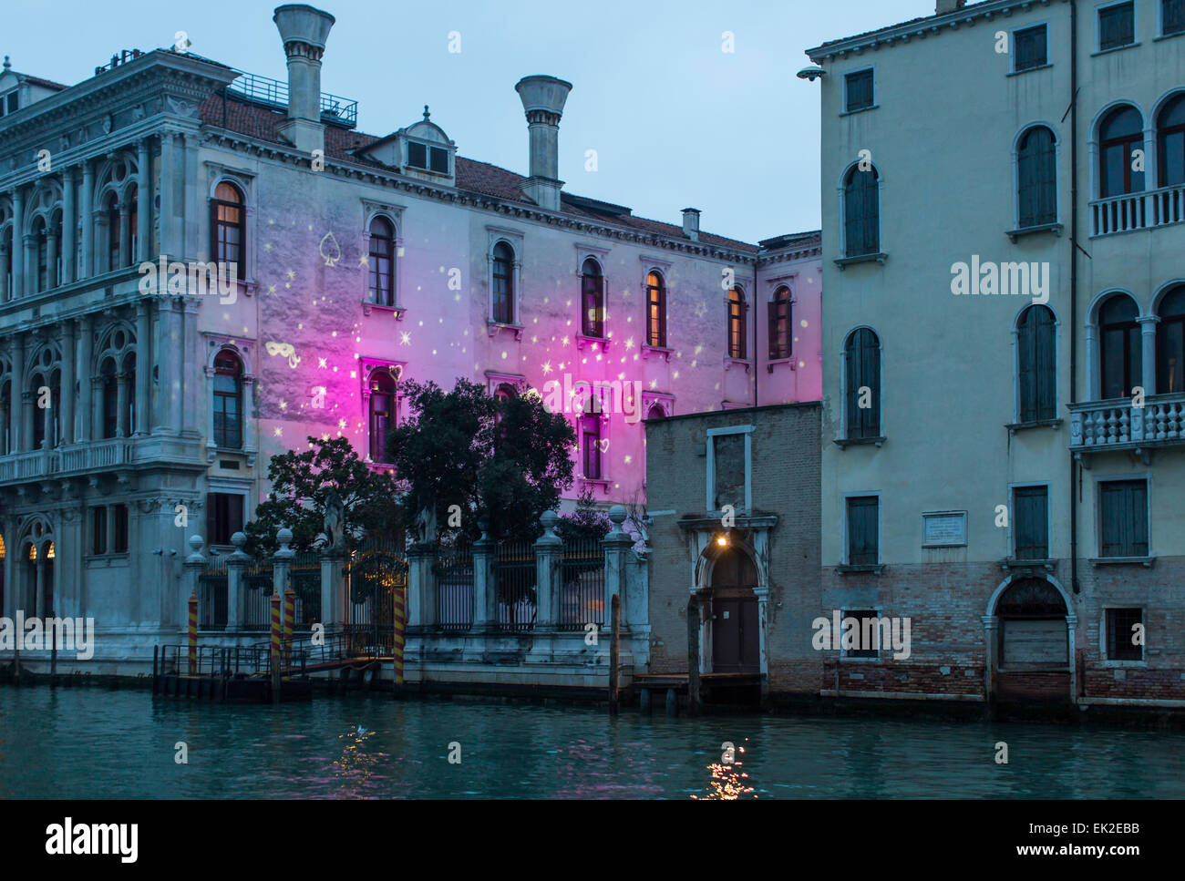 Carnival Lights on Palazzo, Venice, Italy Stock Photo