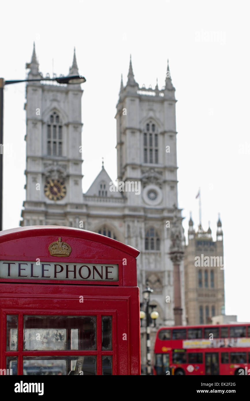 Red Phone Booth, Westminster Abbey, London Stock Photo