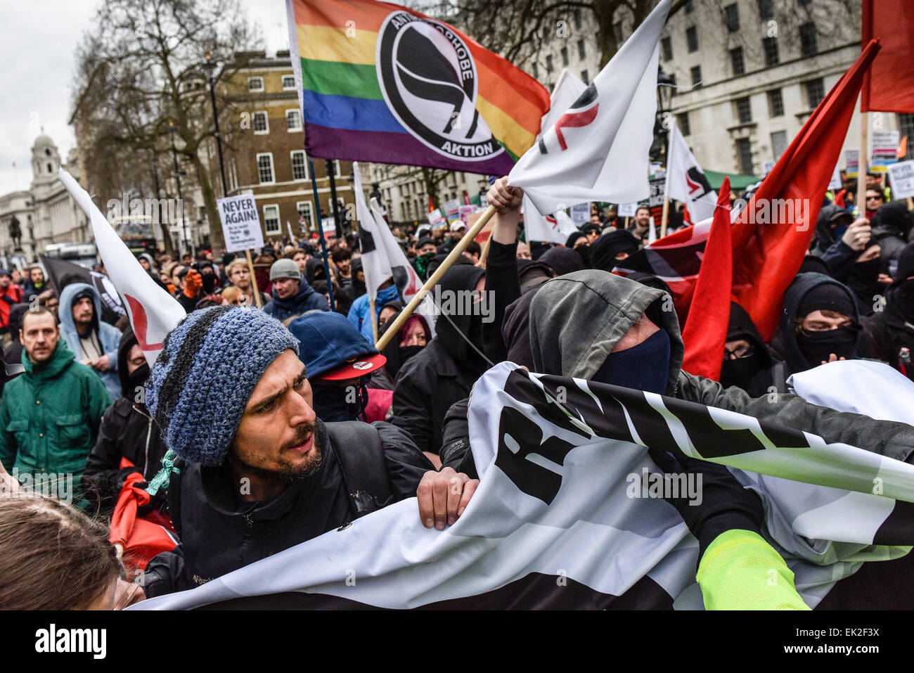 Anti-fascists demonstrating against Pergida in Whitehall. Stock Photo