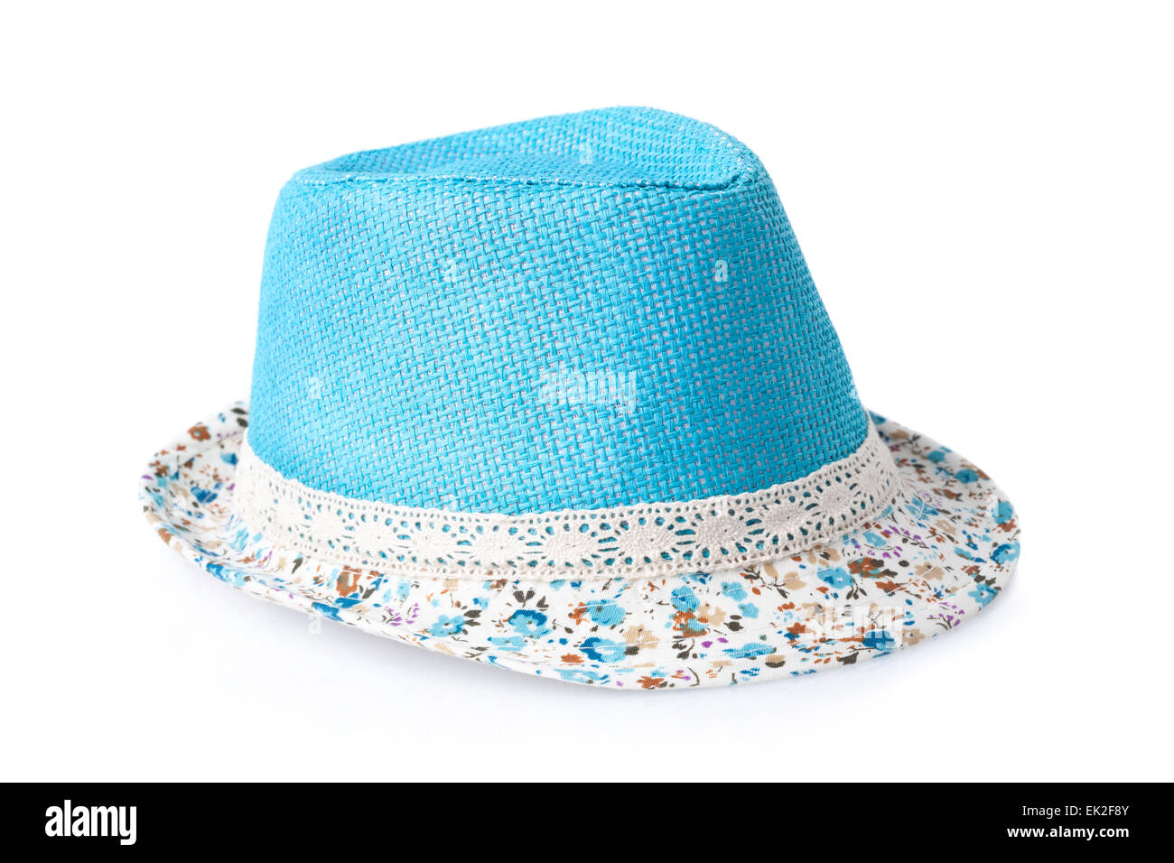 blue female summer straw hat isolated on white background Stock Photo ...