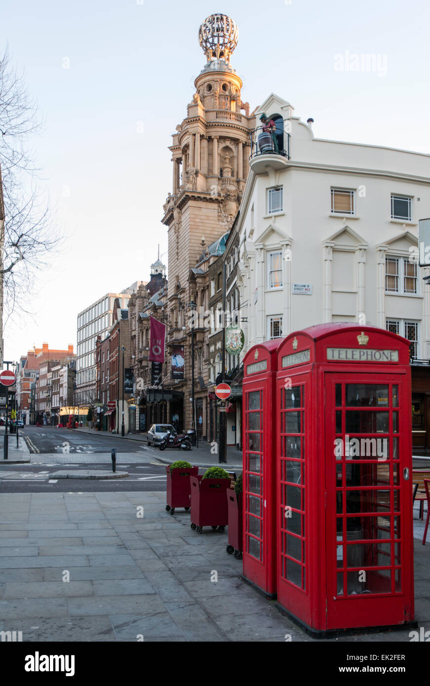 Phone Booths, English National Opera, Trafalgar Square, London Stock Photo