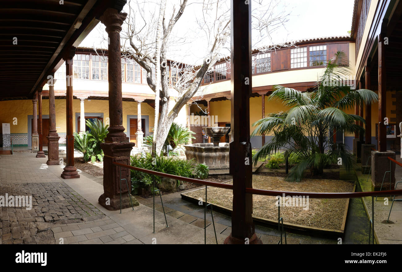 Spanish colonial style patio courtyard old town La Laguna Tenerife island Canary islands Spain Stock Photo