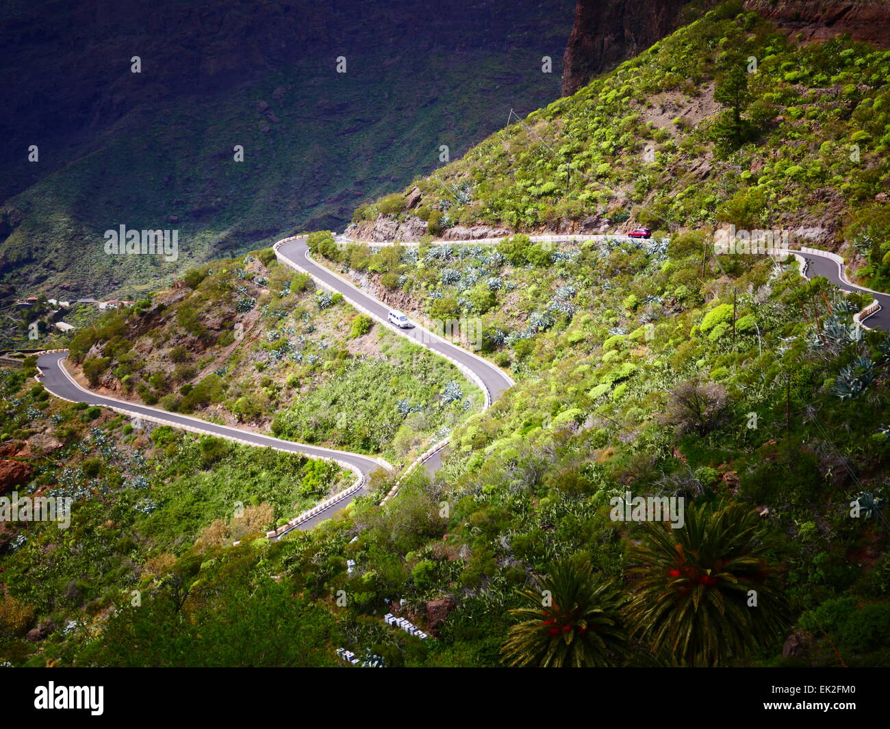 Winding road to Masca village in North Tenerife island Canary islands Spain Stock Photo