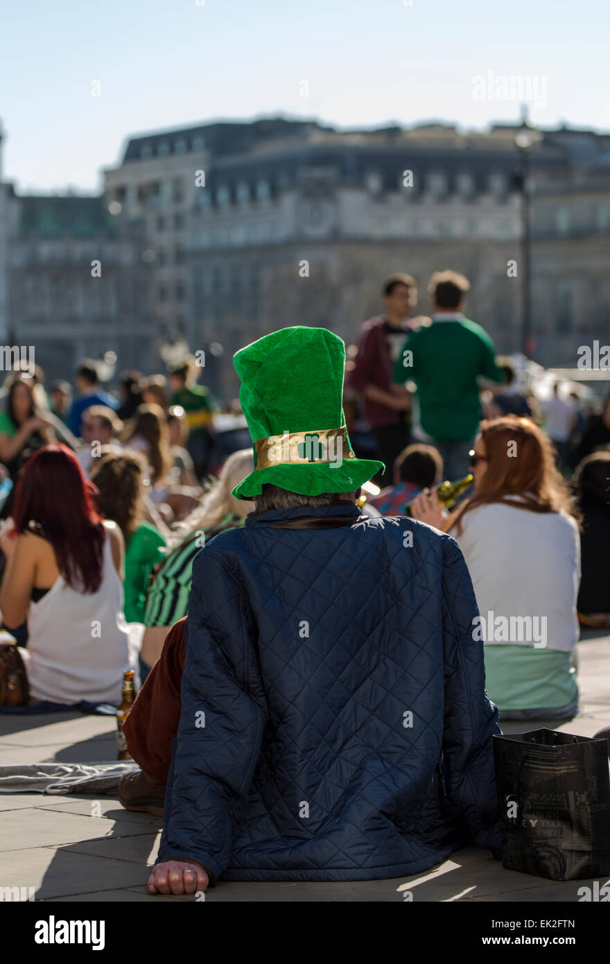 Crowds, St. Patrick's Day, Trafalgar Square, London Stock Photo