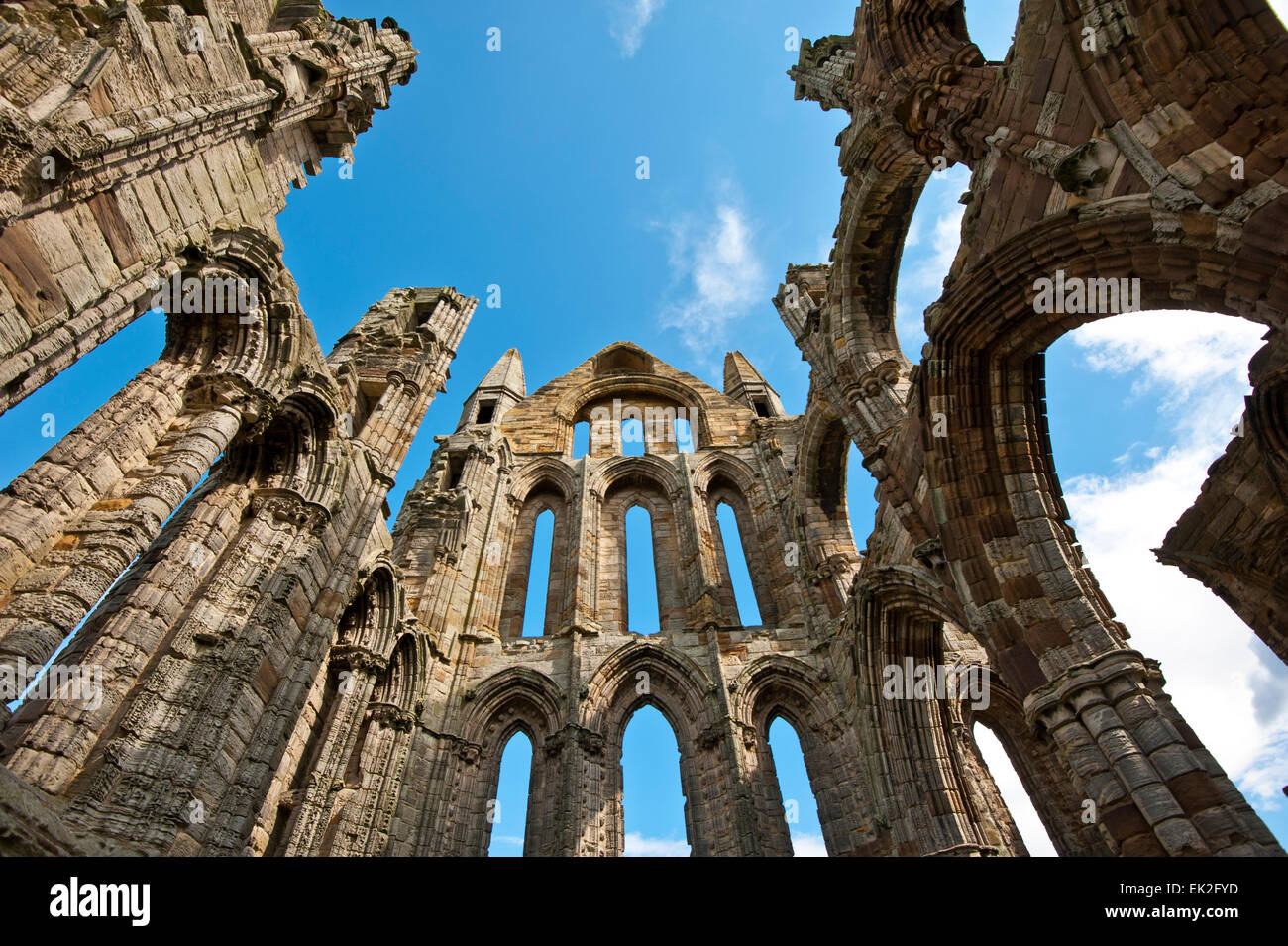 Looking up at Whitby Abbey Ruin Stock Photo