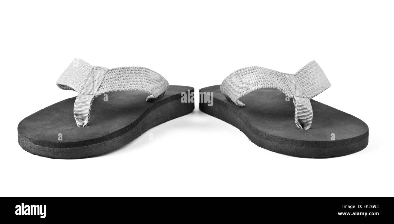 pair of black flip flops isolated on white background Stock Photo - Alamy