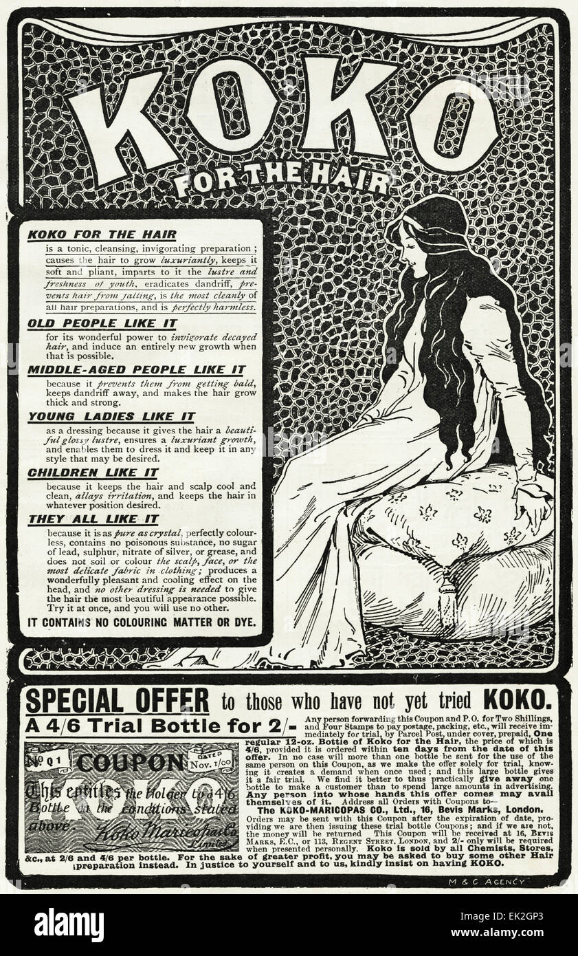 1900s Victorian advertisement magazine advert November 1900 KOKO hair tonic Stock Photo
