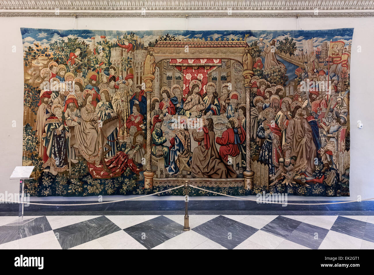 Last Supper tapestry in the gallery of Pius V. at the Vatican Museum. Stock Photo