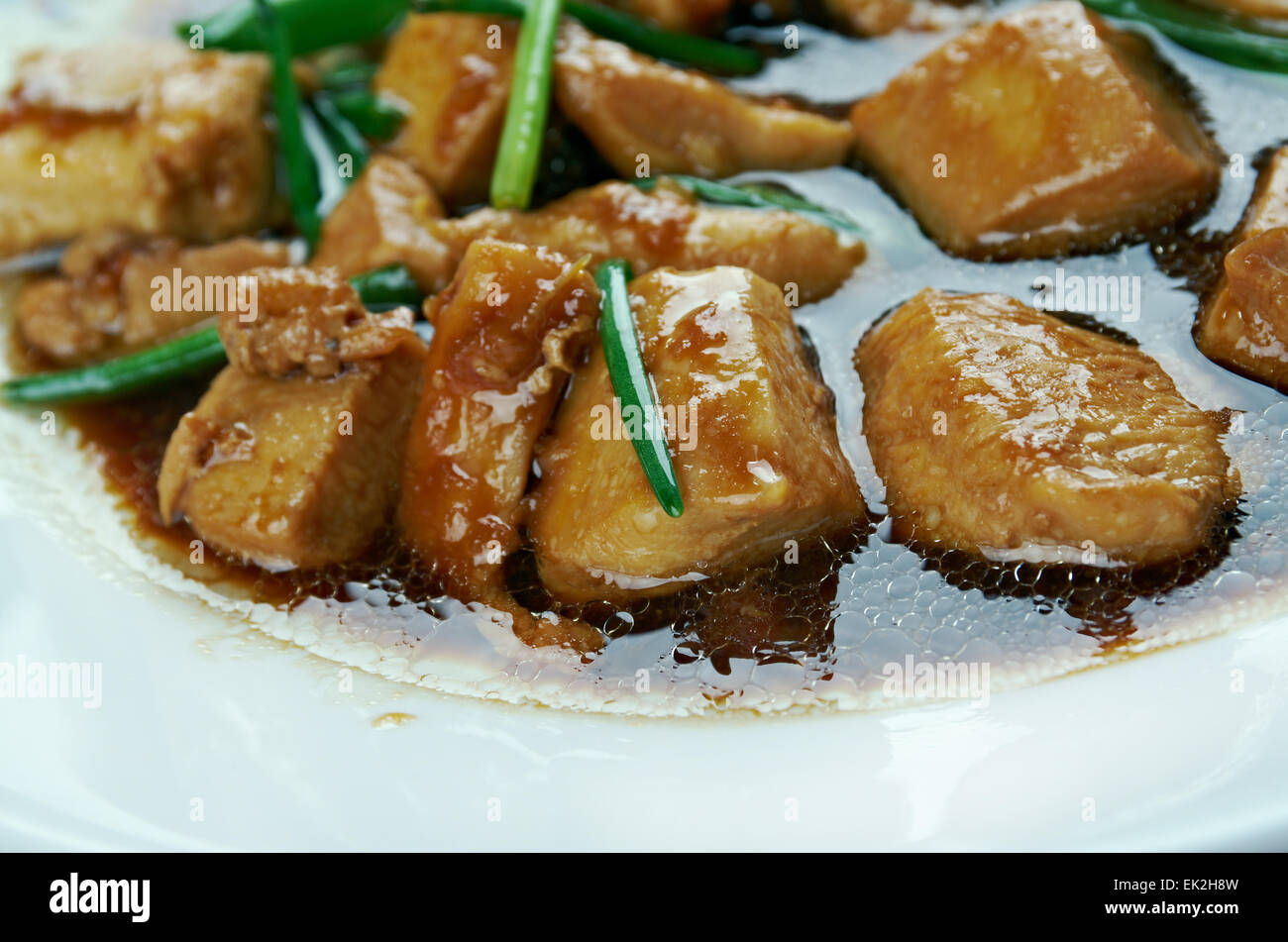 Mongolian Chicken American style Chinese food stir fried. preparation