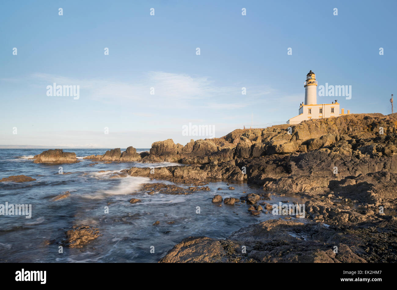 Turnberry Lighthouse at the Ayrshire Coast next to the Trump Turnberry Goldf Course. Stock Photo