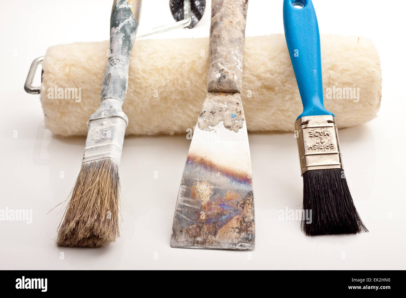 Paint Roller and Brushes with Scrapper Stock Photo