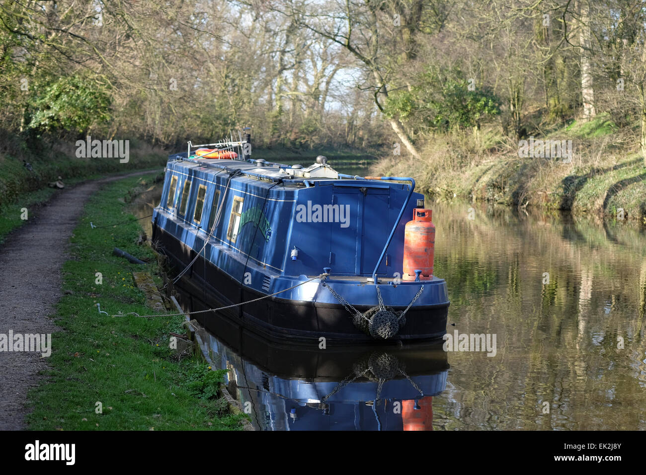Canal Boat on the Lancaster Canal near Preston Stock Photo
