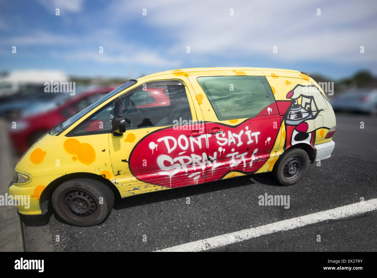 'Don't say it spray it' hire car in New Zealand. Stock Photo