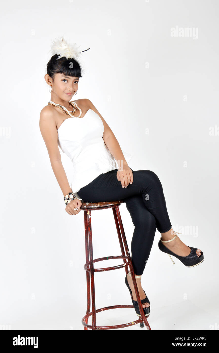 portrait of asian teenage girl on white background Stock Photo - Alamy
