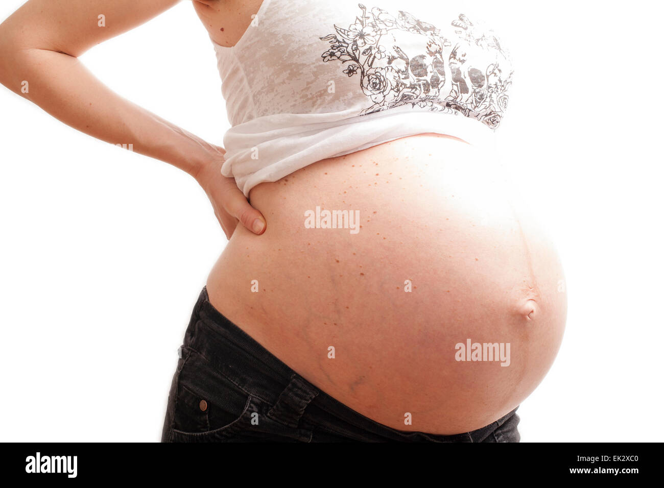 39 year old heavily pregnant woman in her late 30's. Stock Photo