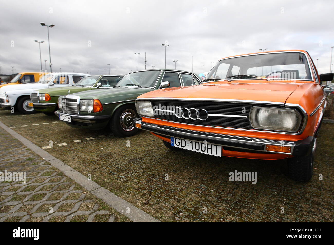 Gdansk, Poland. 6th April, 2015. Classic cars seazon opening in Gdansk. Hundreds of classic cars enthusiast shows their cars , all build before the 1989. Pictured : German Audi 100 classic car Credit:  Michal Fludra/Alamy Live News Stock Photo