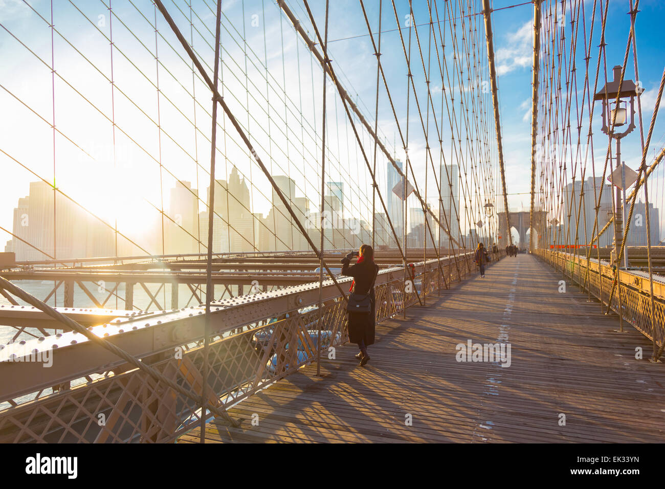 Brooklyn bridge at sunset, New York City Stock Photo - Alamy