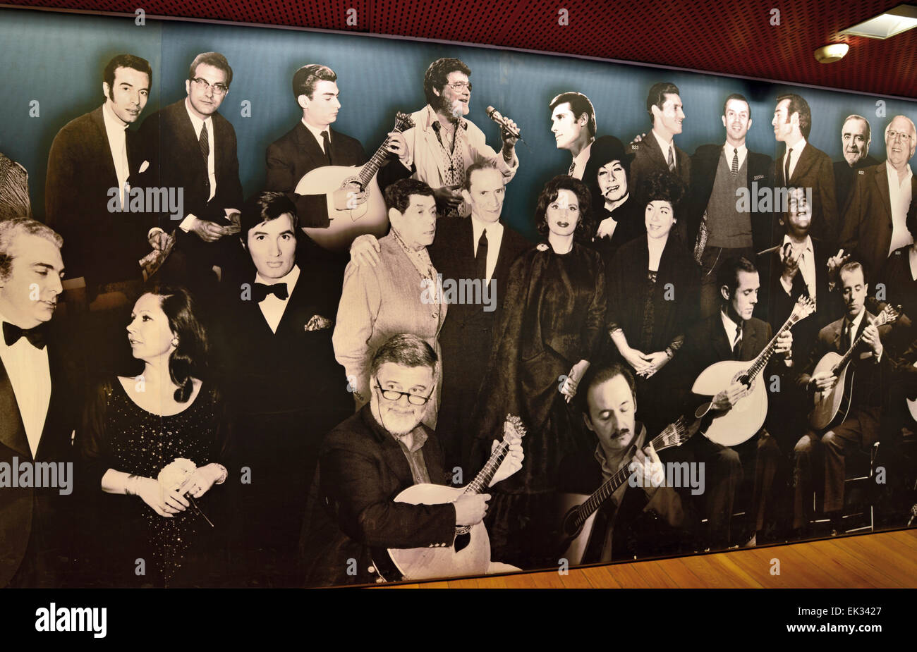 Portugal, Lisbon: Historic patchwork photography with famous Fado singers and musicians and with Amalia Rodrigues in the center Stock Photo
