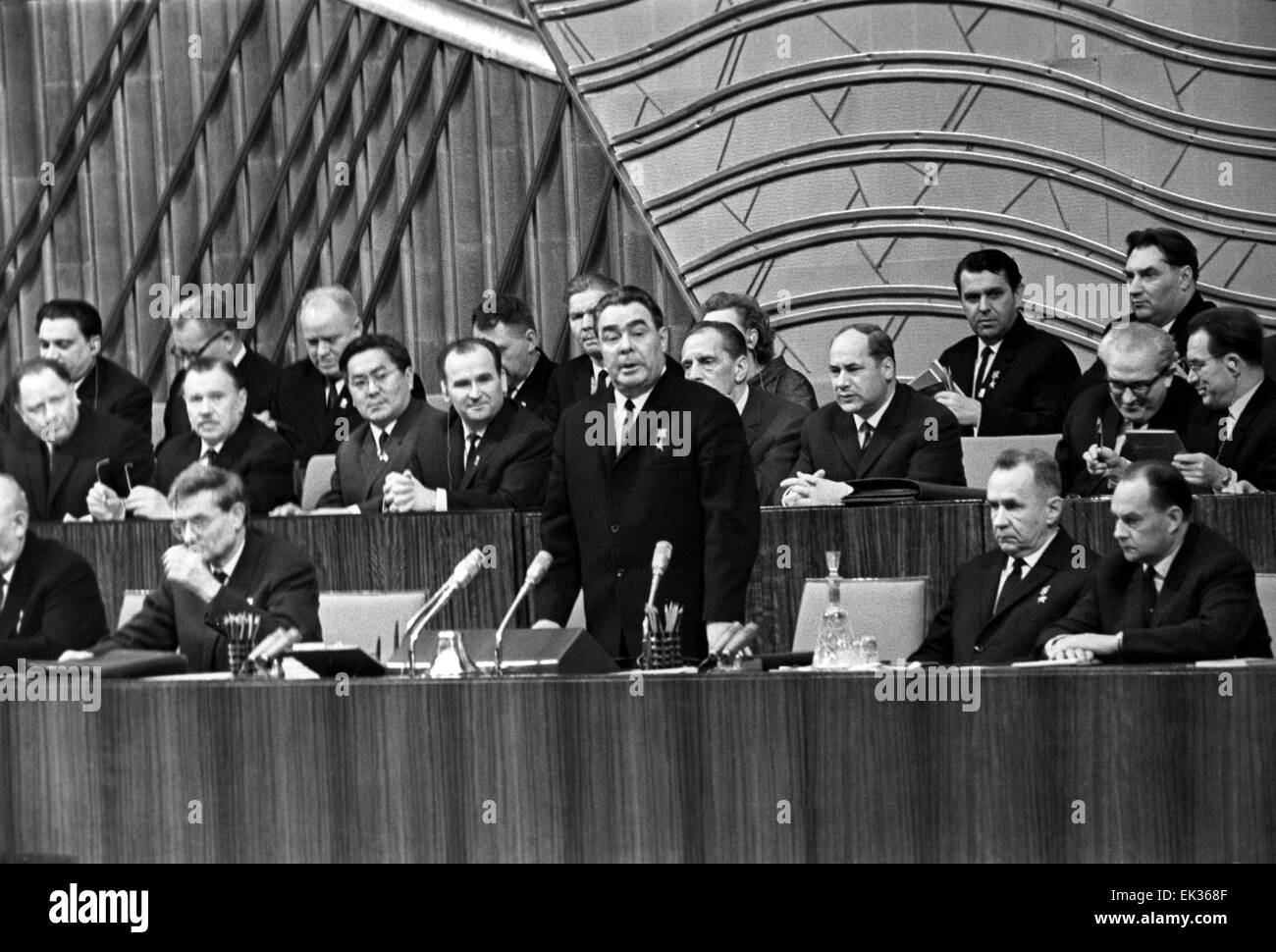 Itar Tass Ussr Moscow The General Secretary Of The Central Committee Of Communist Party Of The Soviet Union Leonid Brezhnevin The Middle Is Giving A Speech At The 23rd Congress Of The Cpsu