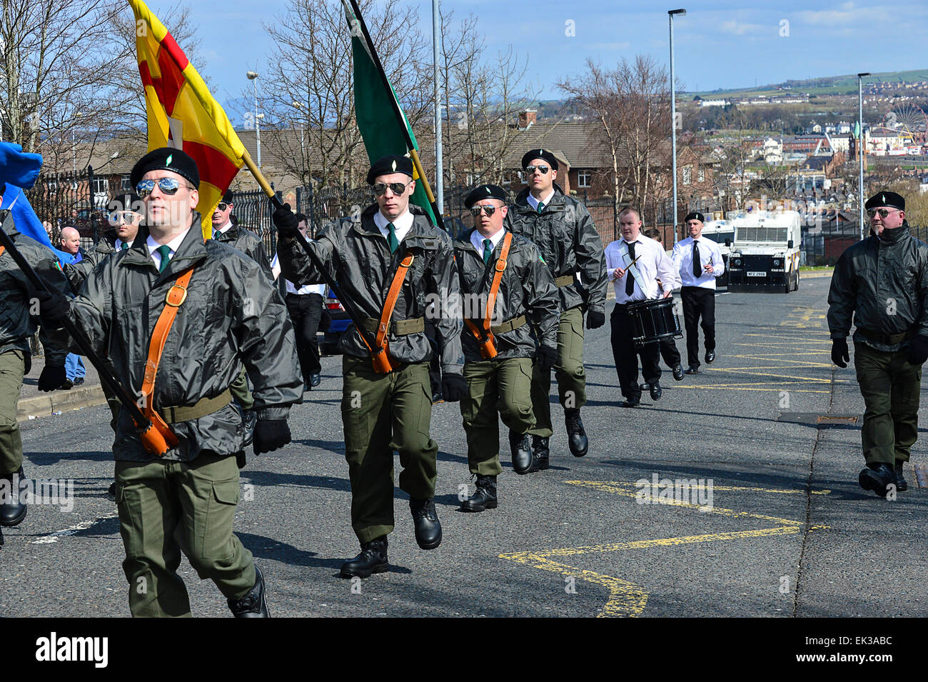 Londonderry, Northern Ireland. 6th April, 2015. Colour Party at the 32 County Sovereignty Movement commemoration of the 1916 Irish Easter Rising. Credit:  George Sweeney/Alamy Live News Stock Photo